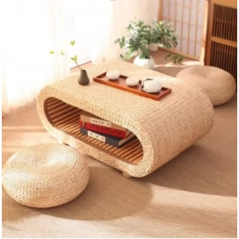 Japanese Style Living Room Coffee Table Handmade Suitable For Sitting On The Ground Rectangular Rattan Straw Coffee Table