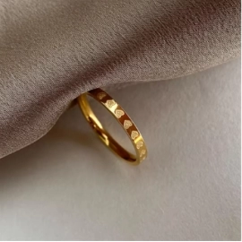 Golden Stainless Steel 2mm Heart Rings Women Size 5/6/7/8/9/10# Thin Finger Ring Wedding Band Engagement Jewelry Girlfriend Gift