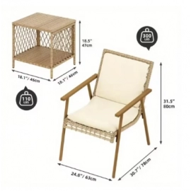3 Pieces Patio Furniture Set Sofa Chair PE Rattan Wicker Outdoor With Cushion