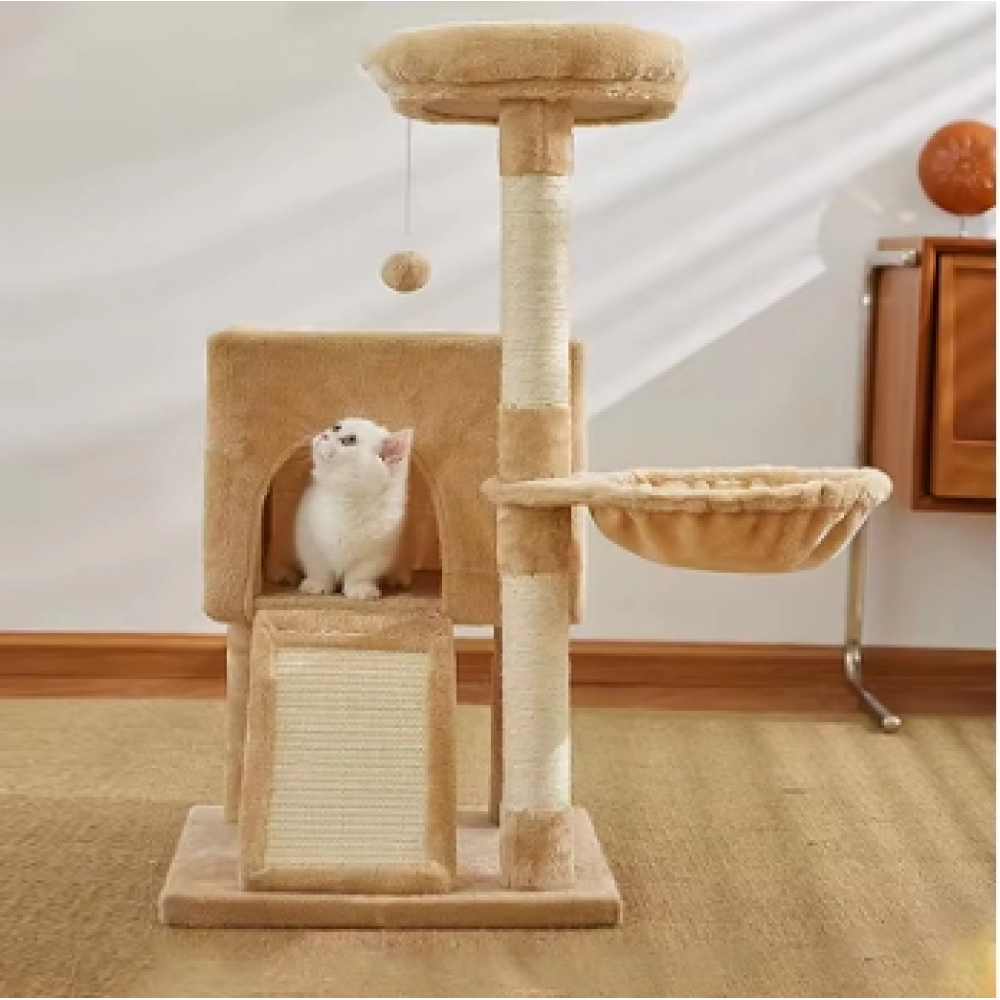 Cat Tree Luxury Cat Towers with Double Condos Spacious Perch Cat Hammock Fully Wrapped Scratching Sisal Post and Dangling Balls