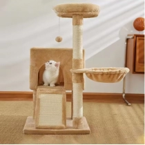Cat Tree Luxury Cat Towers with Double Condos Spacious Perch Cat Hammock Fully Wrapped Scratching Sisal Post and Dangling Balls